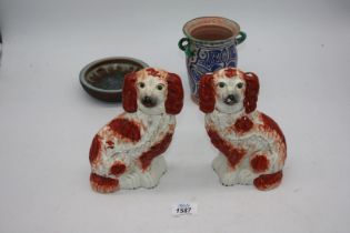 A small quantity of china to include; a pair of Mantle Spaniels (a/f),