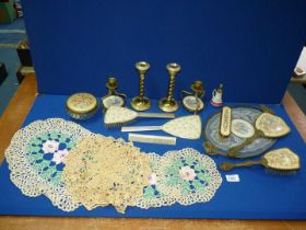 A quantity of miscellanea to include part dressing table sets, crotchet doilies,