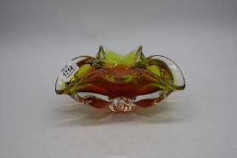 A thick heavy Chribska triform glass bowl by Josef Hospodka, Czechoslovakia,