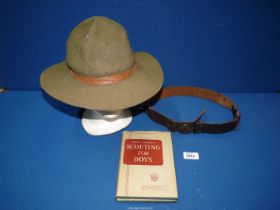 Three Scouting items to include; 'Scouting For Boys' book, Bukta hat and 'Be Prepared' belt.