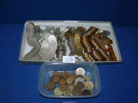 A large quantity of Victoria pennies and halfpennies, plus silver 3d sixpences, threepenny bits,
