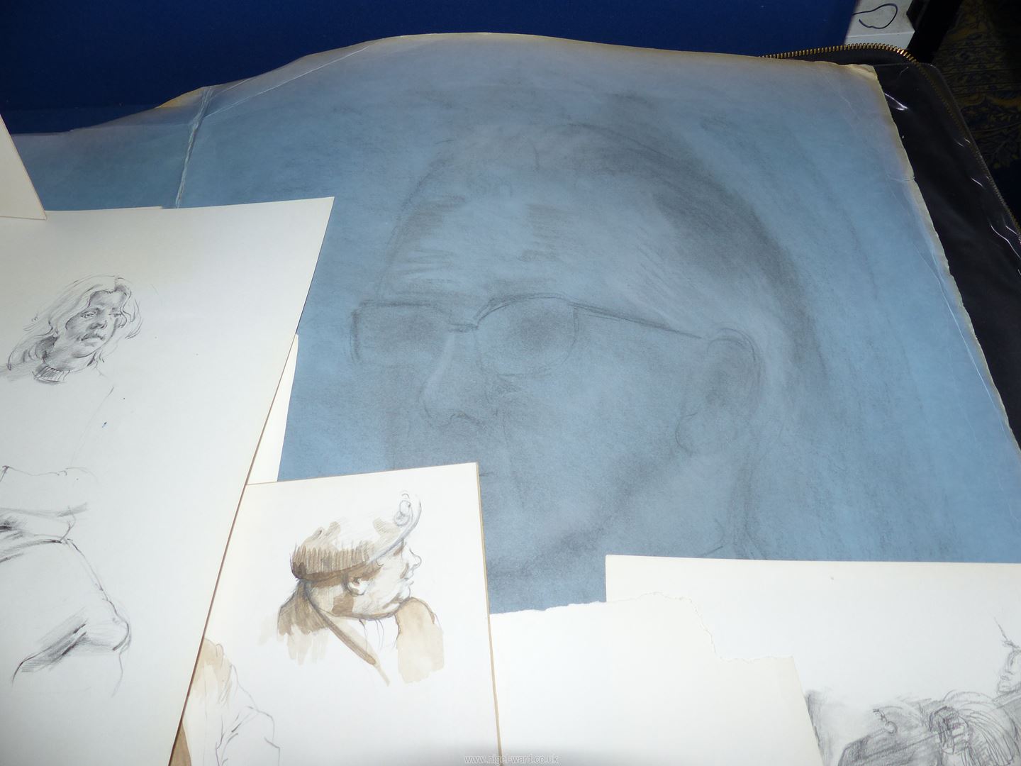 A portfolio of various John Cherrington drawings, some mounted, finished and unfinished. - Image 2 of 3