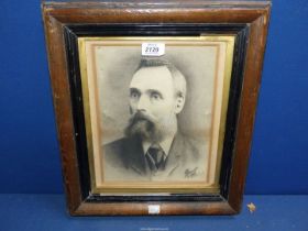 A wooden framed Pencil portrait of a gentleman, signed lower right 'Grainger 1893' (a/f).