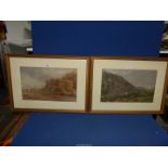 A pair of framed and mounted Watercolours one of a river landscape with figures,