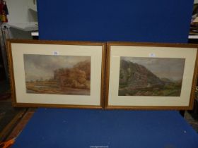 A pair of framed and mounted Watercolours one of a river landscape with figures,