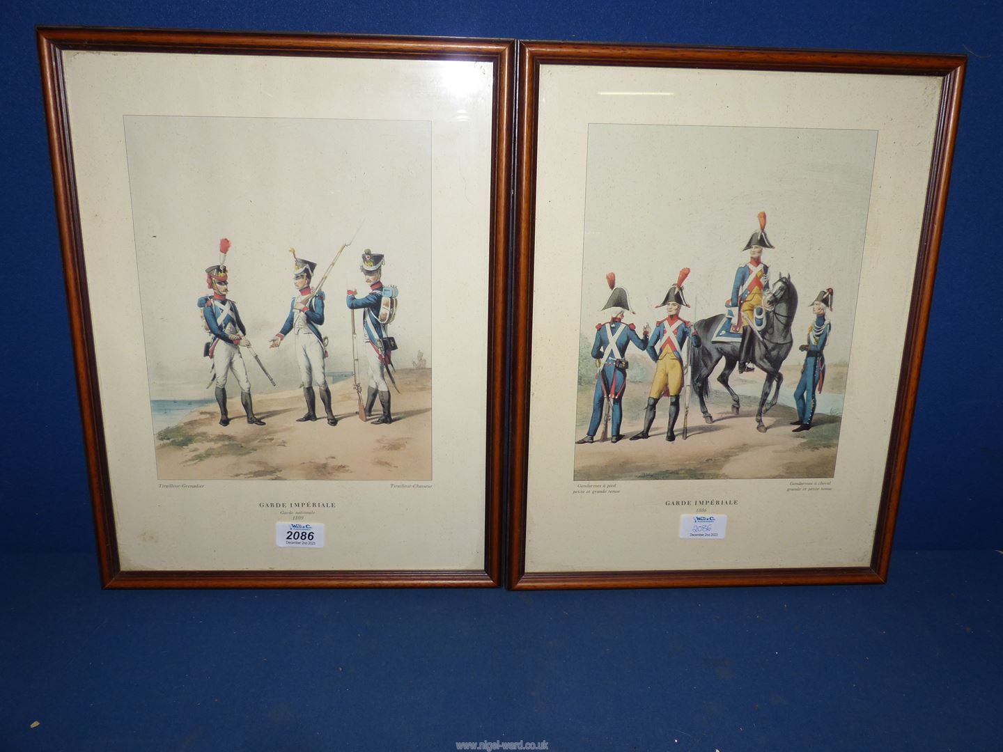 A pair of framed Military Prints titled 'Garde Imperiale 1906' and 'Garde Imperiale 1806'.