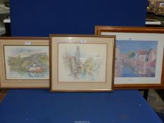 Three framed Prints "The Canal" by Paul Mathieu "Bruges City" by Bernadette Voz and "Burg