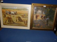 An over varnished print on board 'Full Summer' by Sir John Alfred Arnesby and a framed print 'Silly