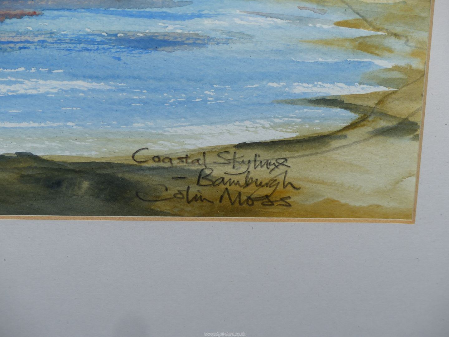 A well executed Watercolour by Colin Moss of a coastal skyline and Bambrugh castle, - Image 2 of 2