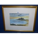 A well executed Watercolour by Colin Moss of a coastal skyline and Bambrugh castle,