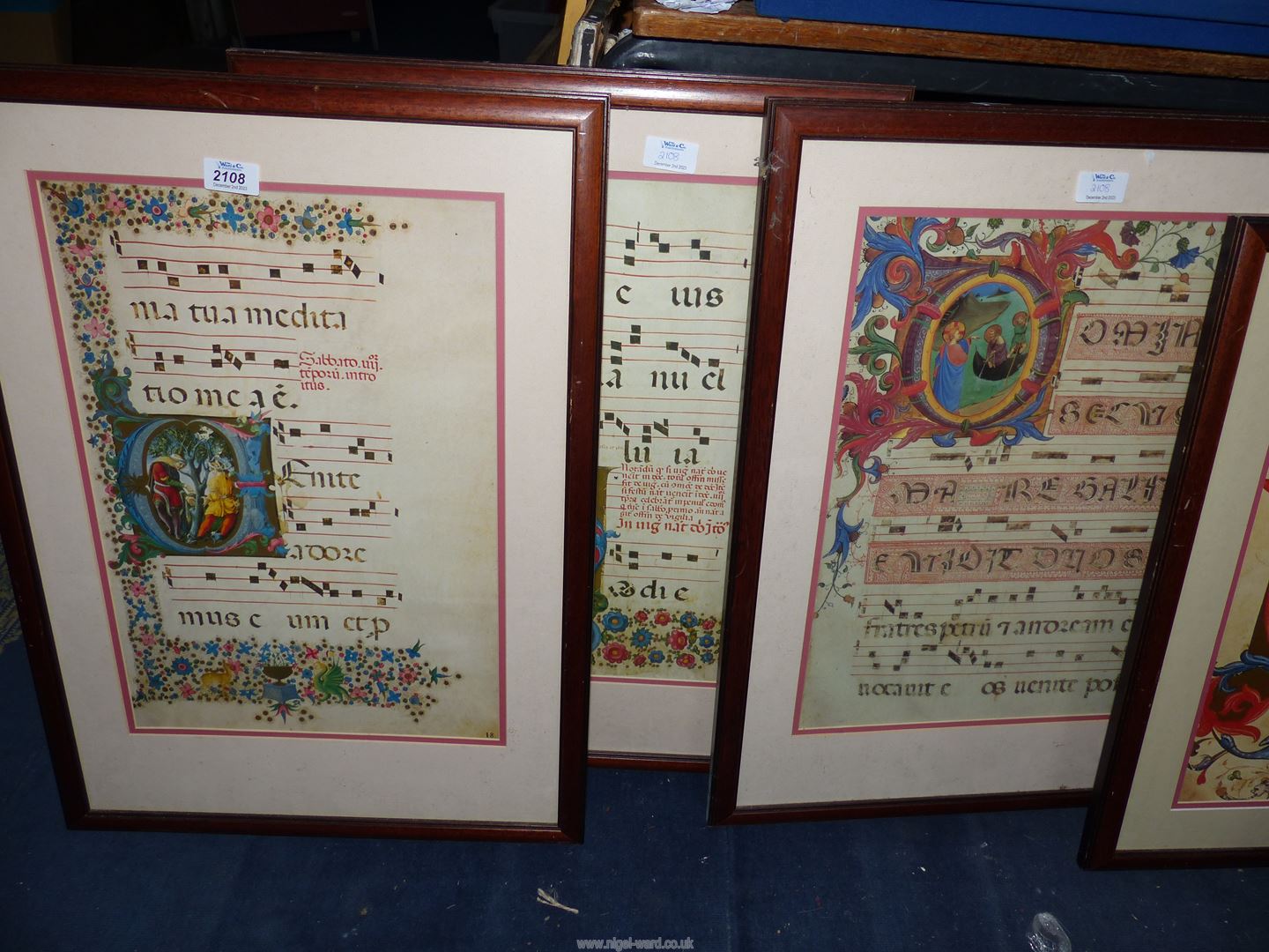 Six framed and mounted Prints depicting medieval chant manuscripts. - Image 2 of 3