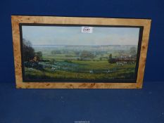 A panoramic Print of The Berkley Hunt at work in the Forest of Dean in a burr sycamore frame.