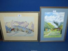Two paintings of Alpine scenes.