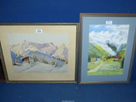 Two paintings of Alpine scenes.