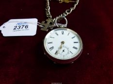 A Silver cased pocket Watch, Birmingham 1887 and heavy silver Albert chain with fob.