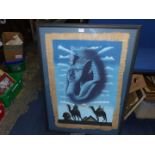 A large framed Oil on papyrus of an Egyptian scene, 30 1/2" x 42".