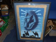 A large framed Oil on papyrus of an Egyptian scene, 30 1/2" x 42".
