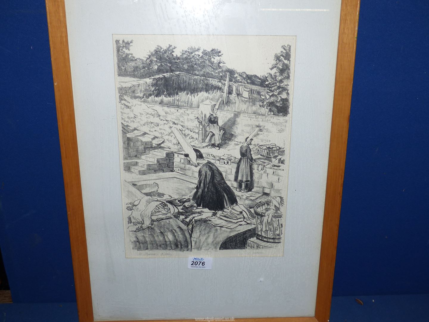 A framed and mounted Charcoal drawing titled "St. Marine, Brittany", signed lower right J. - Image 2 of 4