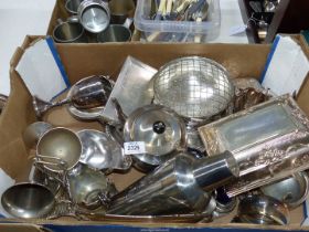 A quantity of plated and metal items including cigarette box, goblets, cocktail shaker,