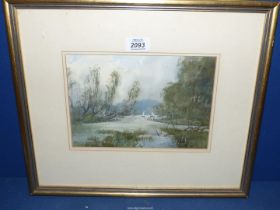 A signed Ashton Cannell Watercolour depicting a lake with sailing yachts, 16 1/4" x 14".