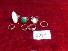 A small quantity of 925 rings including one in form of a buckle, one with carved scarab beetle,