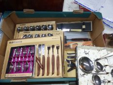 A quantity of boxed cutlery gloss wood knives/forks, spoons, Oneidacraft, pastry forks, etc.