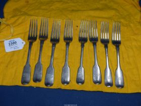 Eight Silver dinner Forks, six London 1834/35 and two 1825 and 1828, all matching in design, 573g.
