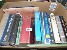 A box of books on electronics including Electromagnetic Fields and Energy, Fishing with Electricity,