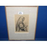 A framed and mounted Lithograph titled "Girl", initialed V.S. top left, Viktor Stretti, 11" x 14".