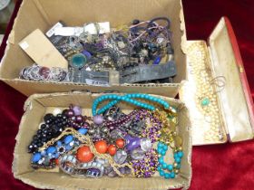 A quantity of costume jewellery including a 925 silver chain, Figaro ladies watch, beads, necklaces,