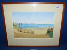A framed Watercolour of North Wales coast towards Lleyn Peninsula, signed Meurig Williams 2002.