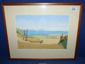 A framed Watercolour of North Wales coast towards Lleyn Peninsula, signed Meurig Williams 2002.