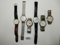 Six quartz movement gentlemen's Wristwatches including Bulova (with date), Timex Indiglo,