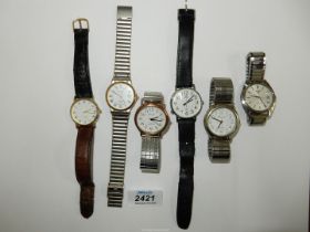 Six quartz movement gentlemen's Wristwatches including Bulova (with date), Timex Indiglo,