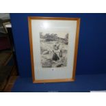 A framed and mounted Charcoal drawing titled "St. Marine, Brittany", signed lower right J.