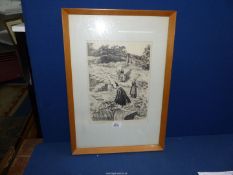 A framed and mounted Charcoal drawing titled "St. Marine, Brittany", signed lower right J.
