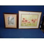 A Print of Ledbury and a Watercolour depicting poppies.