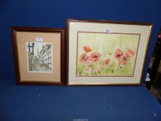 A Print of Ledbury and a Watercolour depicting poppies.