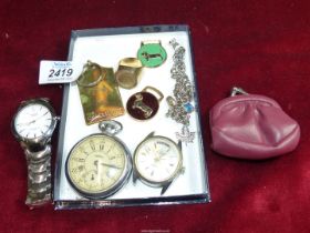 An Aviation pocket watch, Sekonda wristwatch, gents signet ring,