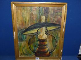 An Oil on canvas study of an oil lamp, signed Farley.