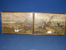 A pair of framed hunting Prints, 14" x 9 1/2".