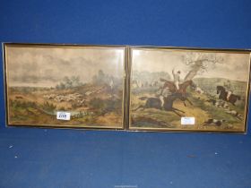 A pair of framed hunting Prints, 14" x 9 1/2".