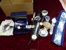 A quantity of watches including Toyota lady's wristwatch in pouch, Fossil VT-2594 fob watch,