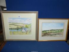 A Barbara Graham Watercolour of Hay Bluff and the river Wye, plus a Watercolour of Weobley.