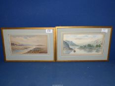 A pair of watercolours depicting an estuary and landscapes, no visible signature, 13 1/4'' x 9''.