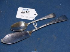 A Victorian silver butter knife and Georgian silver Teaspoon, both London, 56.32g.