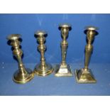 A pair of Georgian Adam style brass Candlesticks with square bases (one loose),