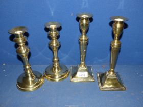 A pair of Georgian Adam style brass Candlesticks with square bases (one loose),