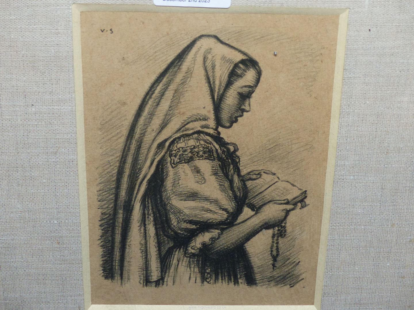 A framed and mounted Lithograph titled "Girl", initialed V.S. top left, Viktor Stretti, 11" x 14". - Image 2 of 2