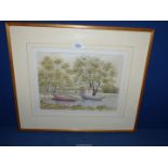 A framed and mounted Watercolour titled verso "Boat House, Llangorse",